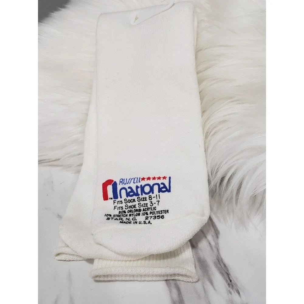 NEW VINTAGE DEADSTOCK Tube Socks Russell National Sport 1980s 90s mens blue whit